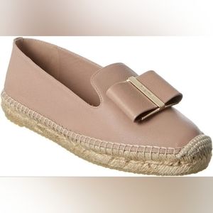 Salvatore Ferragamo Sannio Bow Flat Espadrilles Leather Pastel Pink Size 6.5(37)